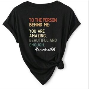 SHEIN Black Tee with Colorful Inspirational Message